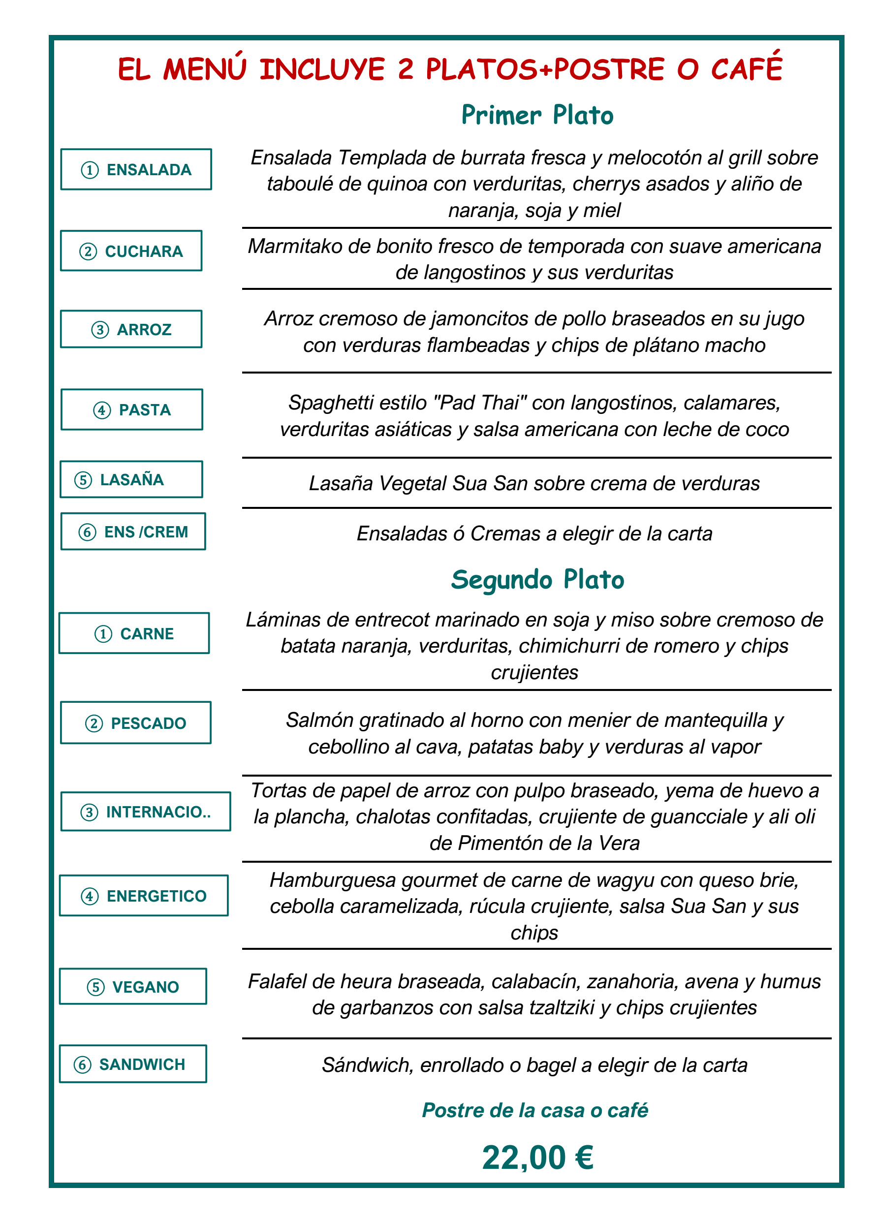 MENÚ ESPECIAL FIN DE SEMANA