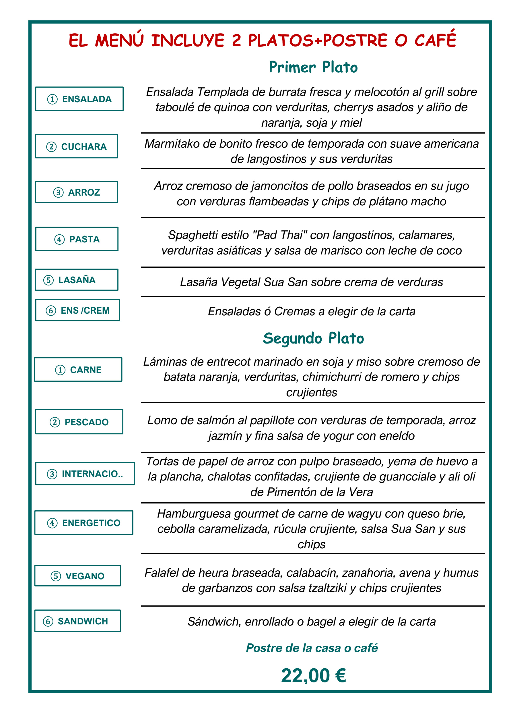 MENÚ ESPECIAL FIN DE SEMANA