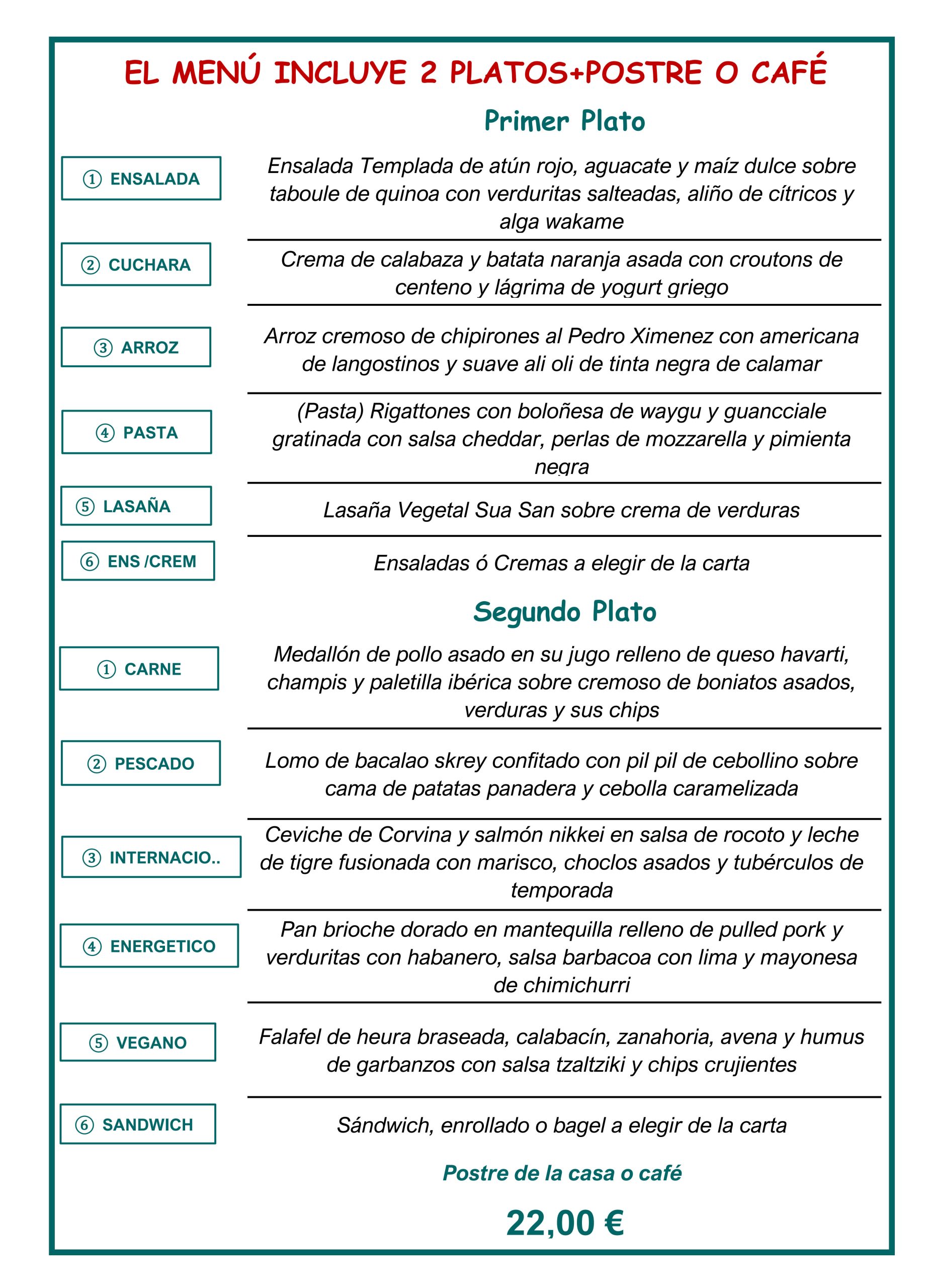 MENÚ ESPECIAL FIN DE SEMANA
