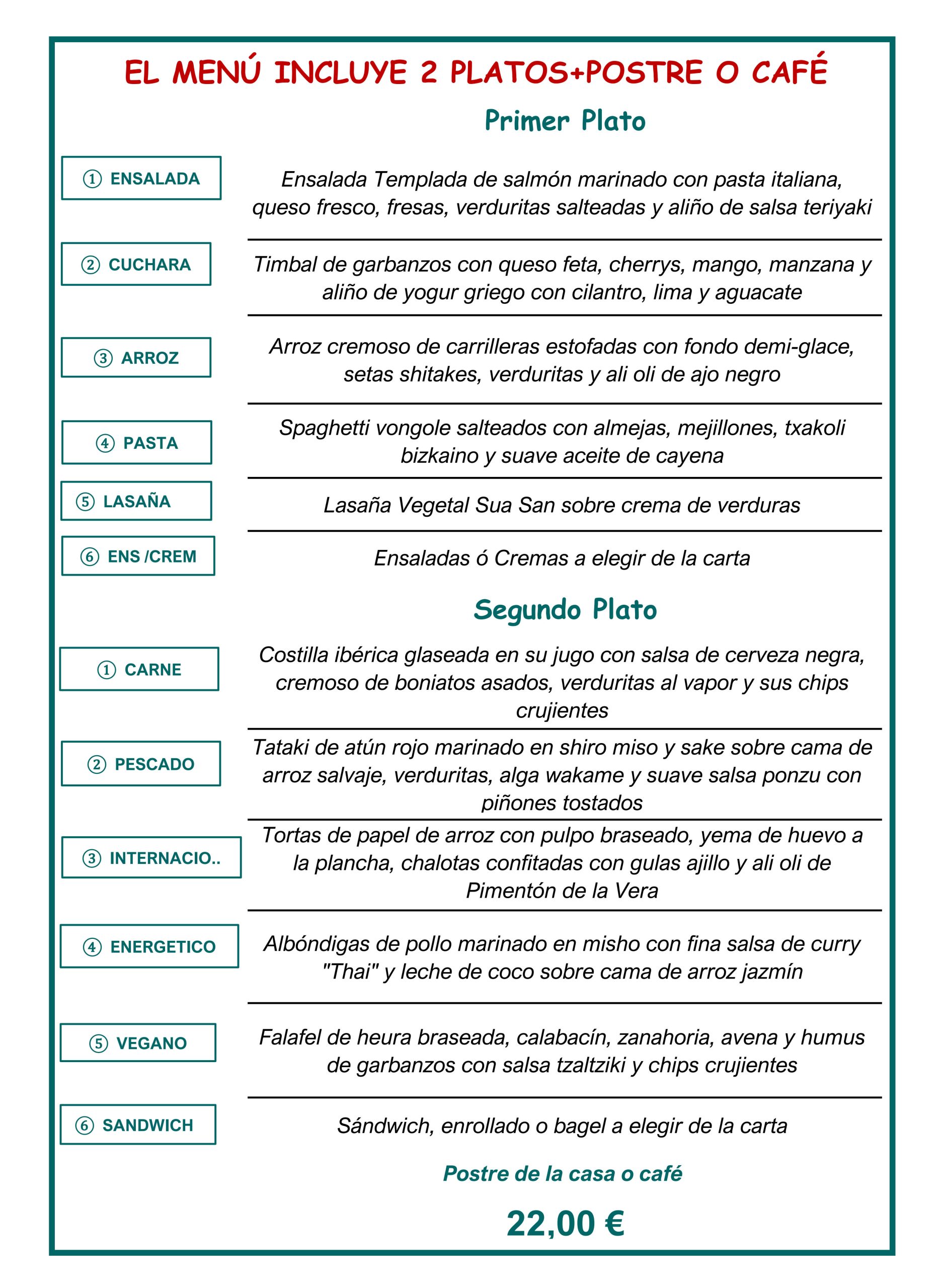 MENÚ ESPECIAL FIN DE SEMANA