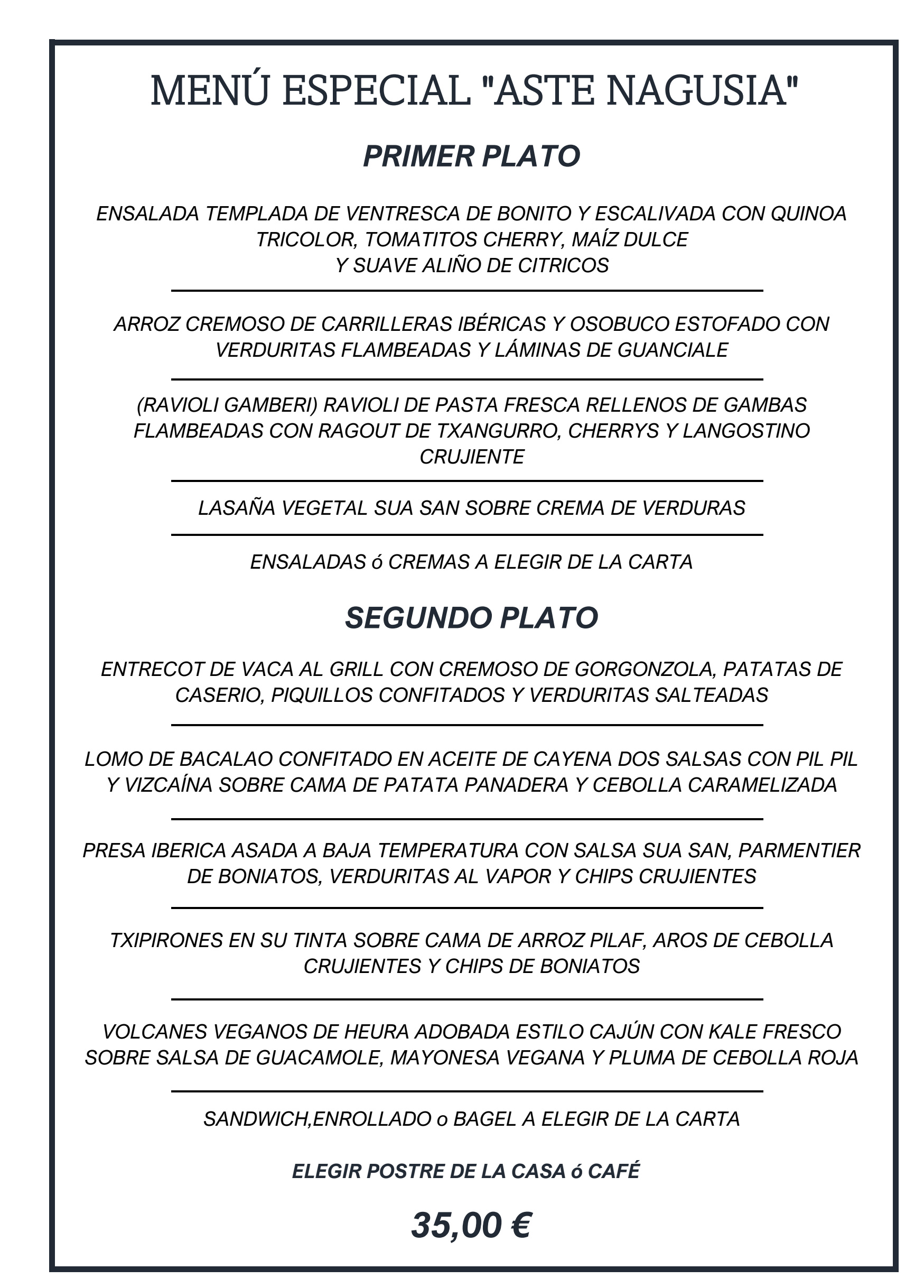 MENÚ ESPECIAL FIN DE SEMANA